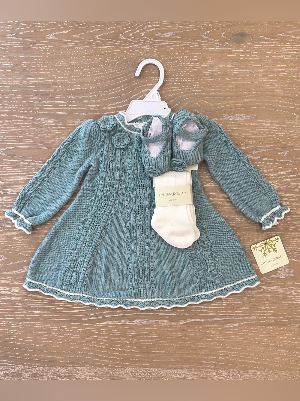 Cynthia Rowley Baby Girl 3-6M Knit Dress Mary Jane Booties Tights 3pc Set NWT